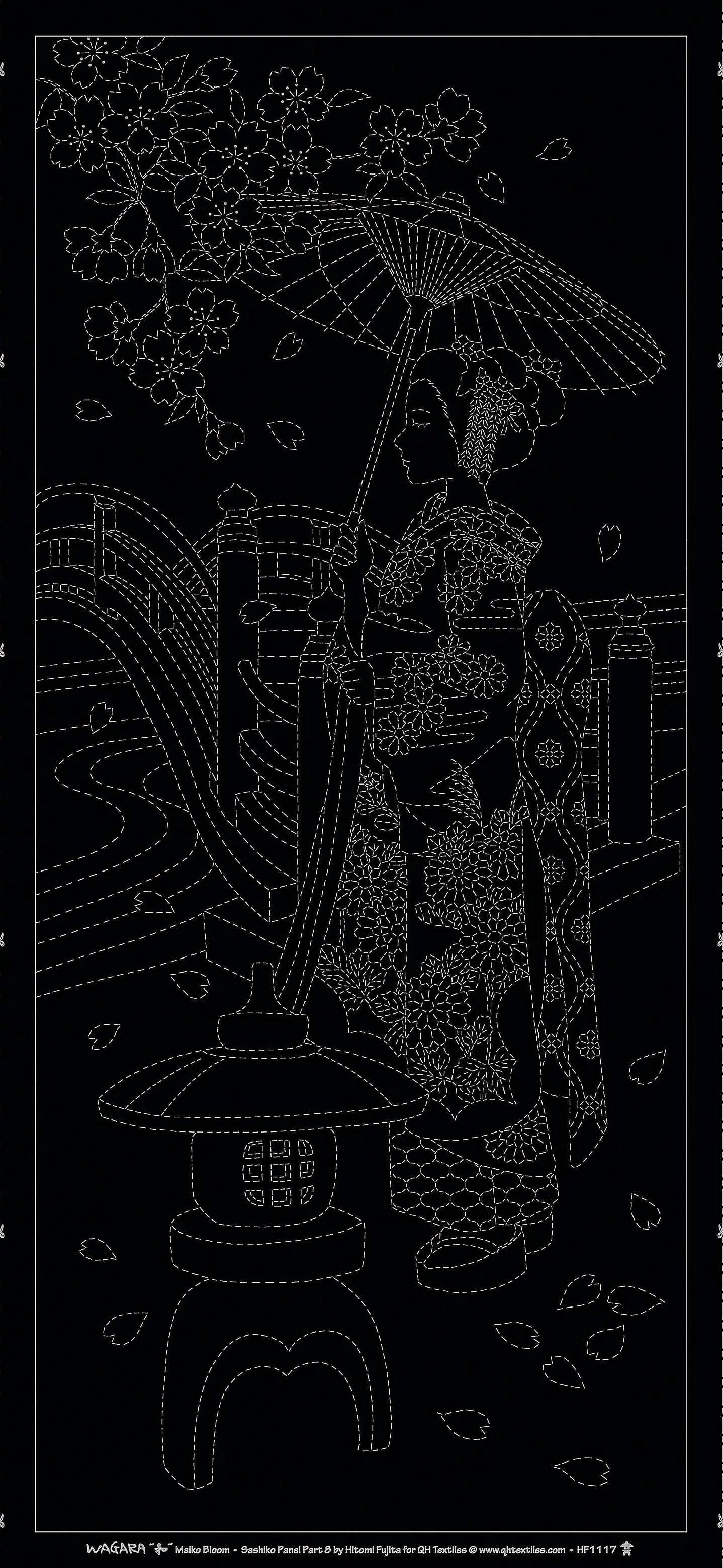 Wagara Sashiko Panel Maiko Black - Linda's Electric Quilters