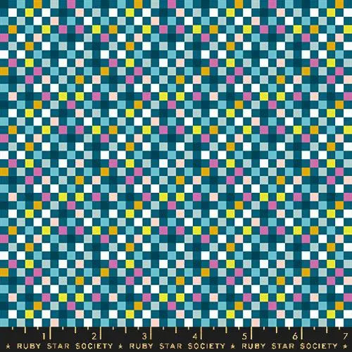 Washi Plus Teal Pixels Squares 43"/44" Fabric Per Yard Moda Fabrics & Supplies