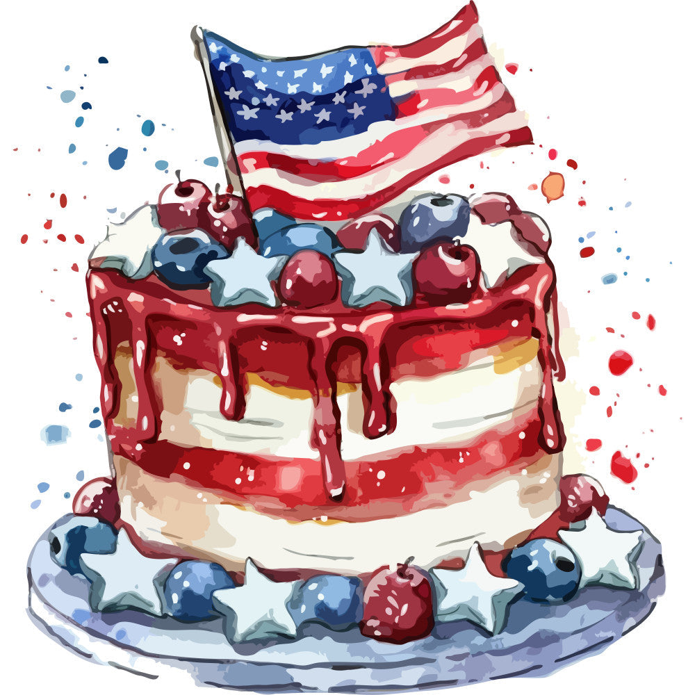 Watercolor 4th of July Fabric Panel 13 QuiltingFabricPanels