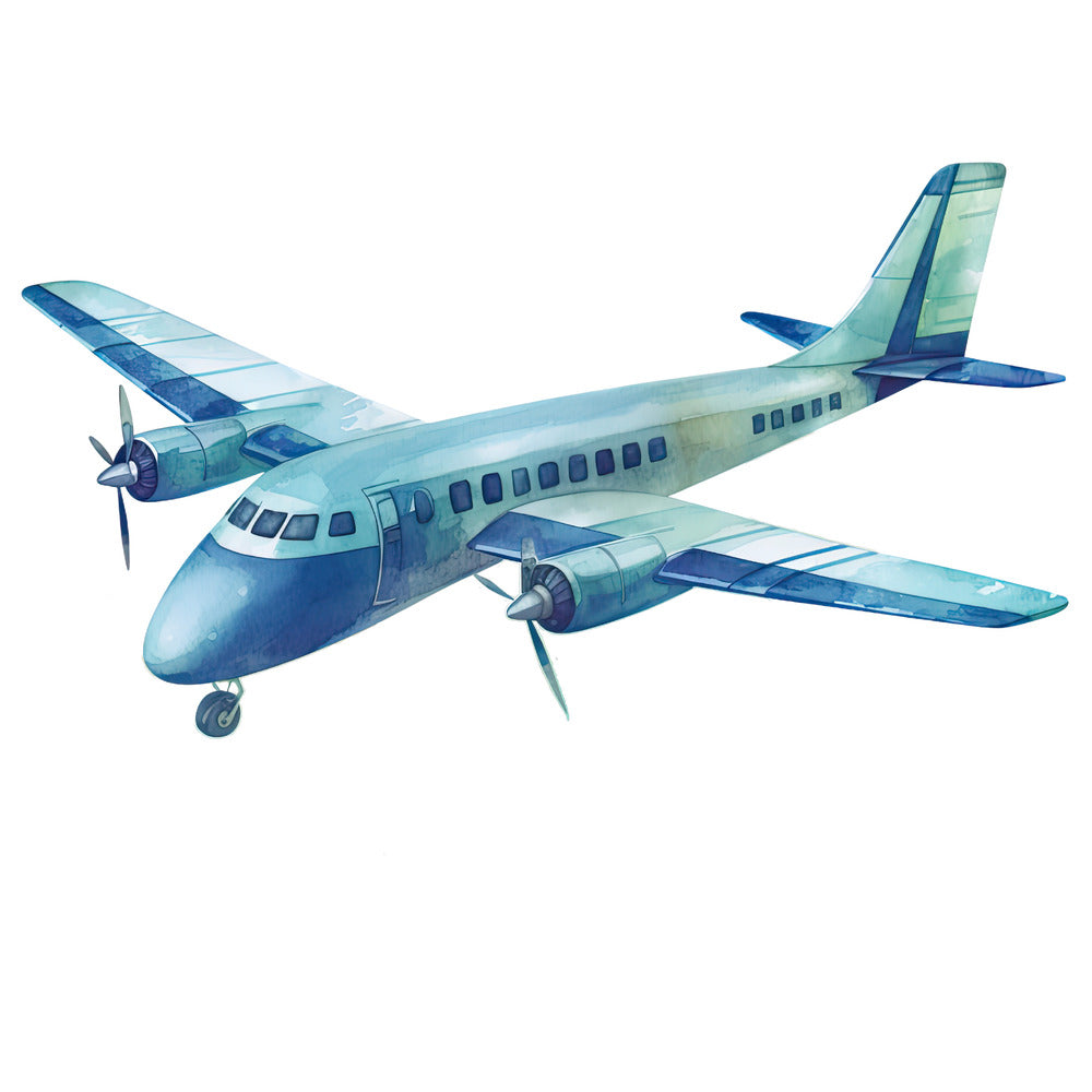 Watercolor Airplane Fabric Panel QuiltingFabricPanels