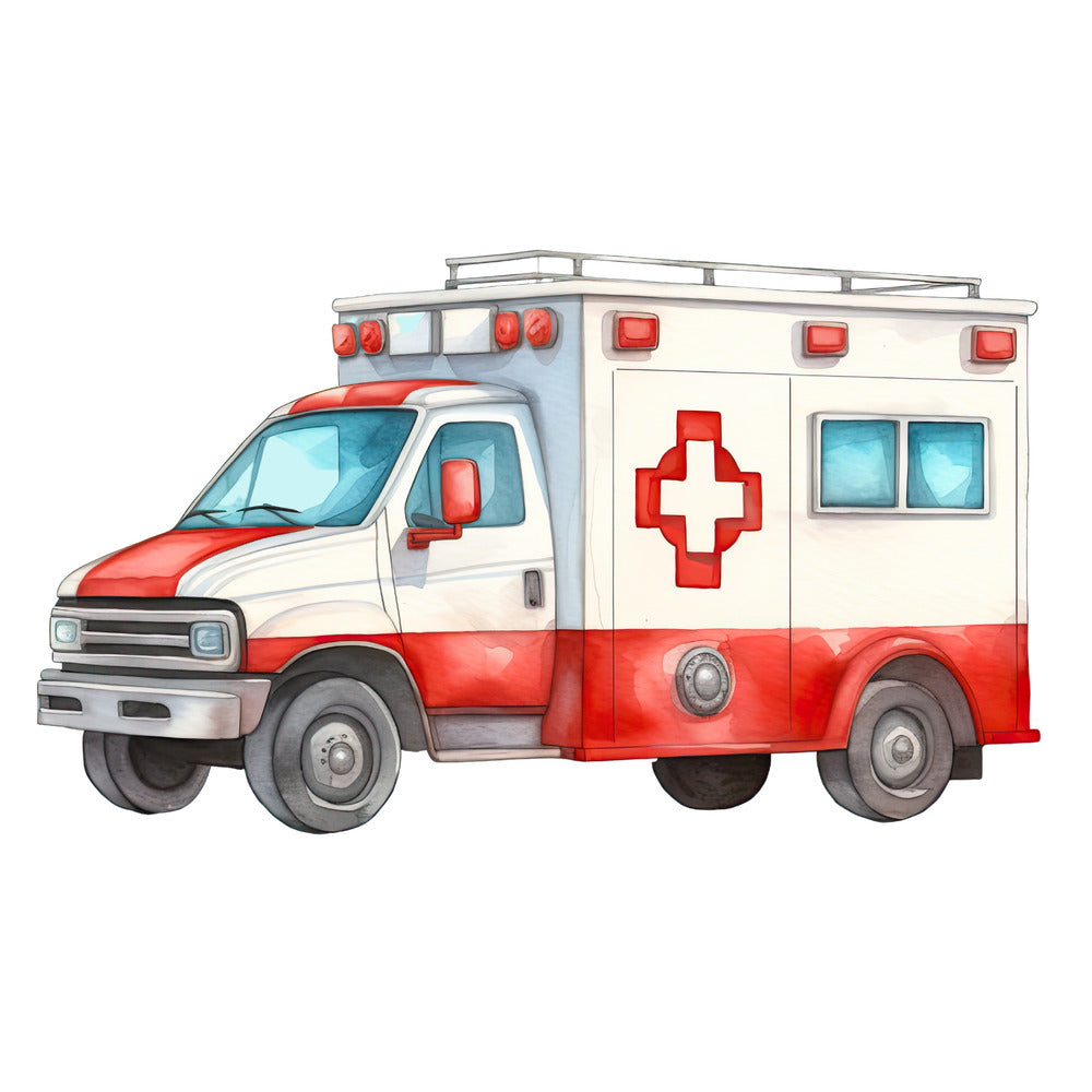 Watercolor Ambulance Fabric Panel QuiltingFabricPanels
