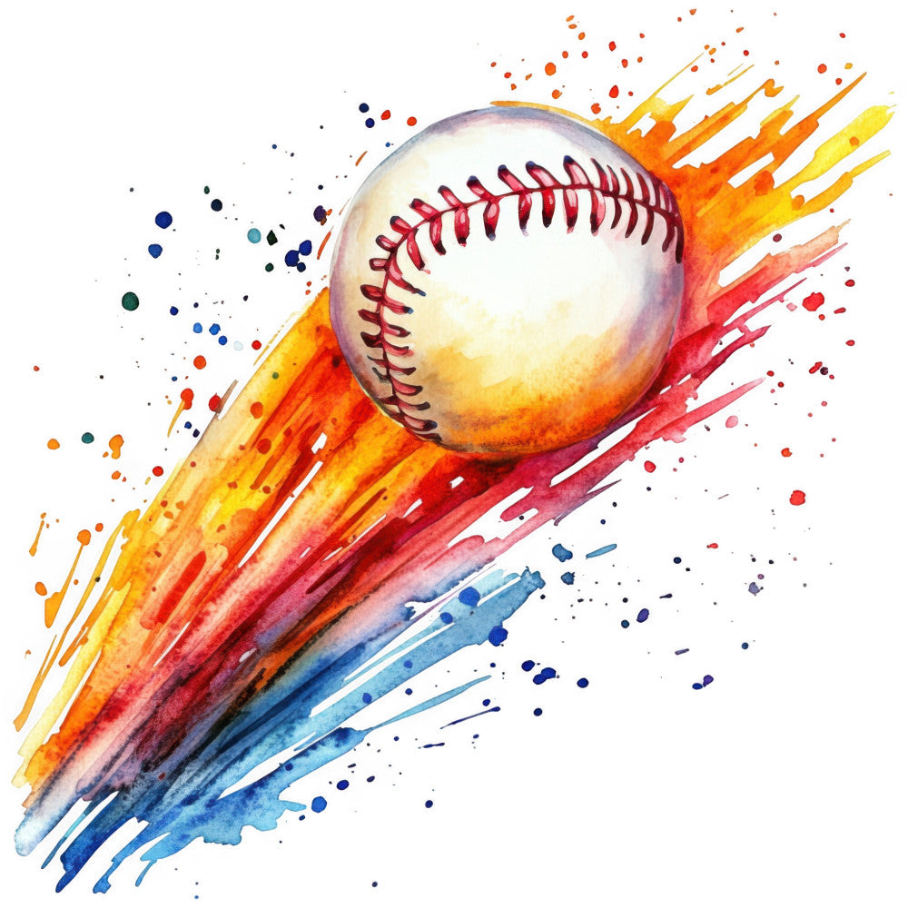 Watercolor Baseball Fabric Panel 21
