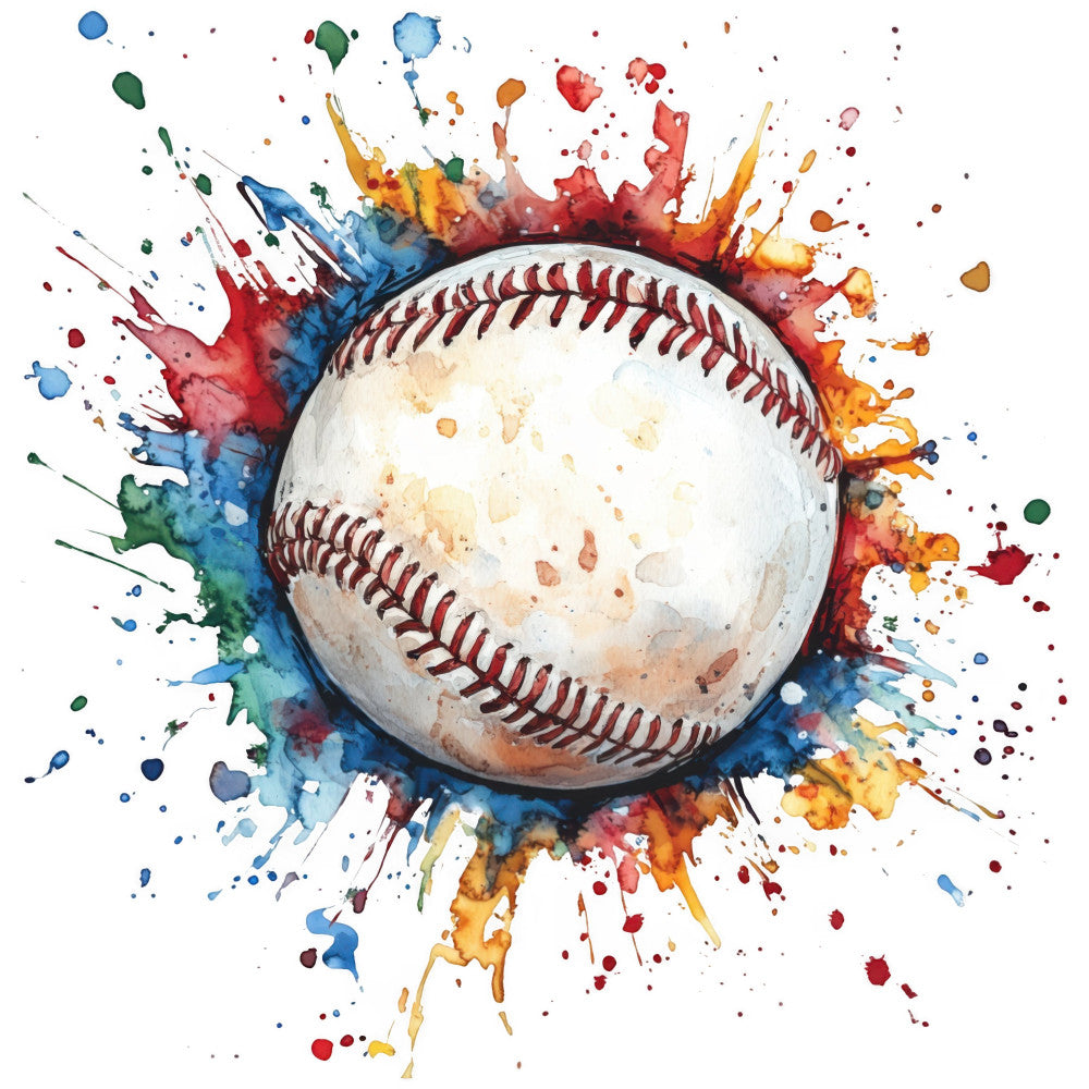 Watercolor Baseball Fabric Panel 9