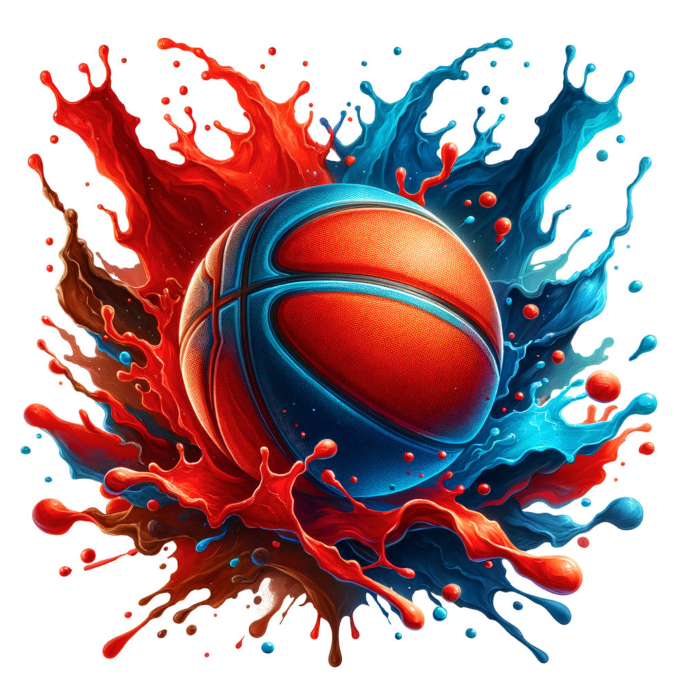 Watercolor Basketball and Splash Fabric Panel 3 QuiltingFabricPanels