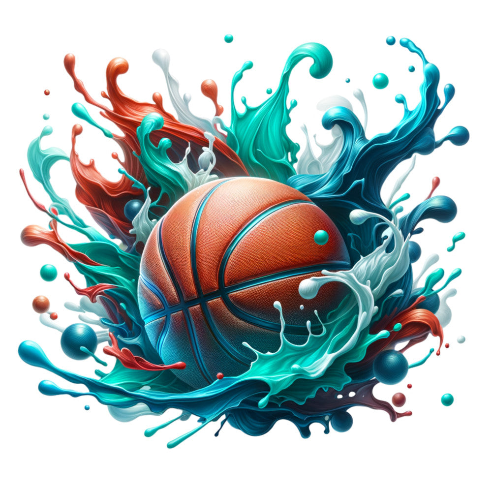 Watercolor Basketball and Splash Fabric Panel 4 QuiltingFabricPanels