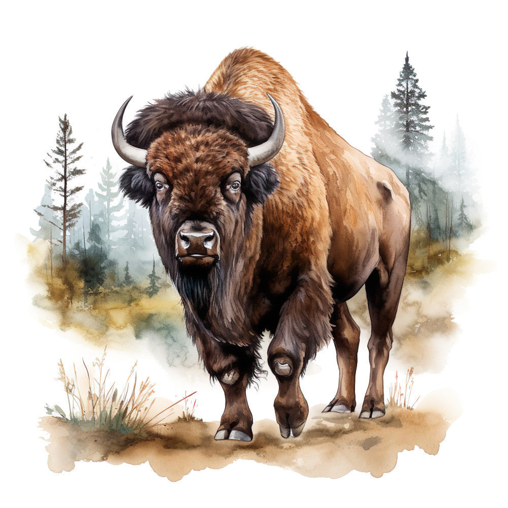 Watercolor Bison Fabric Panel 4 QuiltingFabricPanels