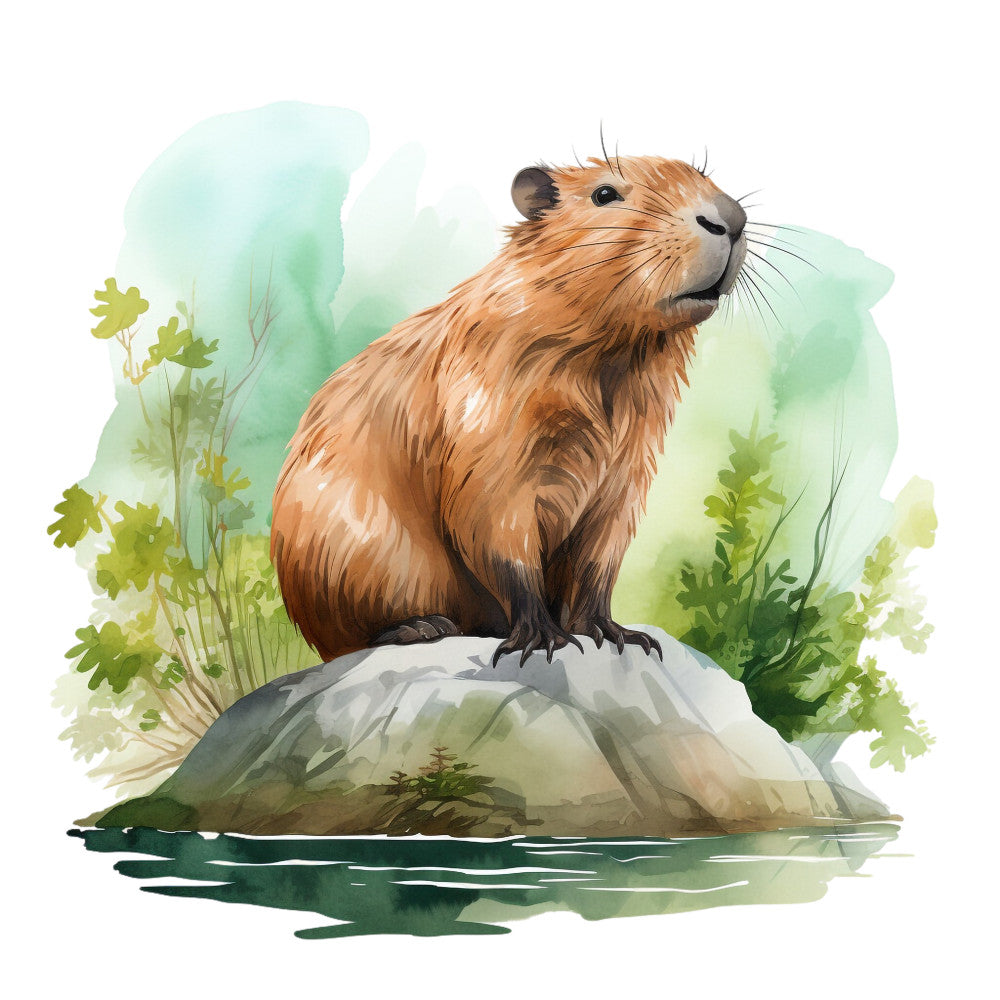 Watercolor Capybaras Fabric Panel 4 QuiltingFabricPanels
