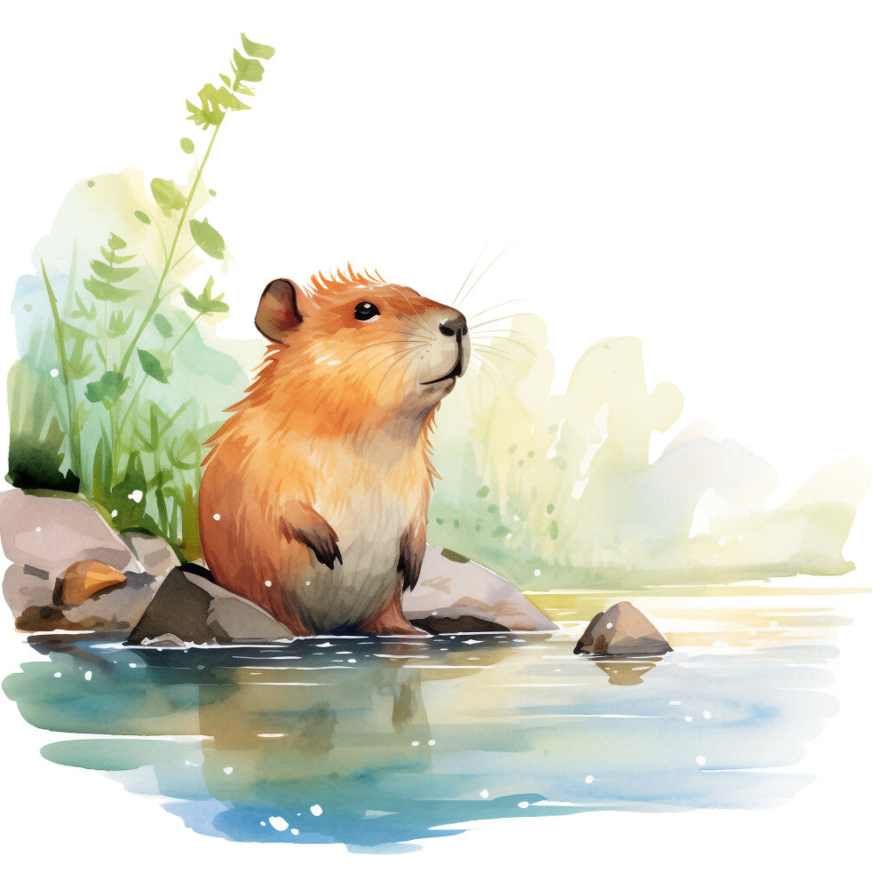 Watercolor Capybaras Fabric Panel 5 QuiltingFabricPanels