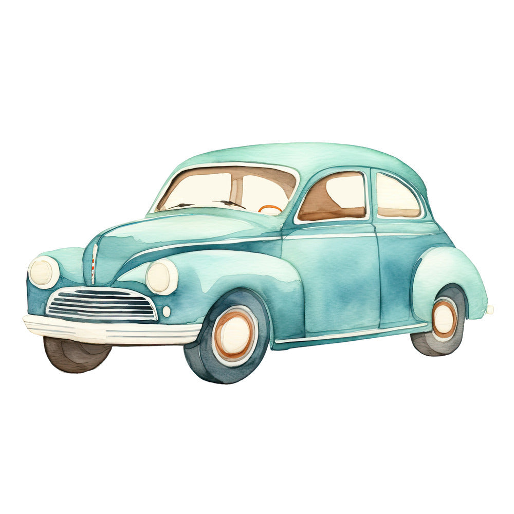 Watercolor Car Fabric Panel QuiltingFabricPanels