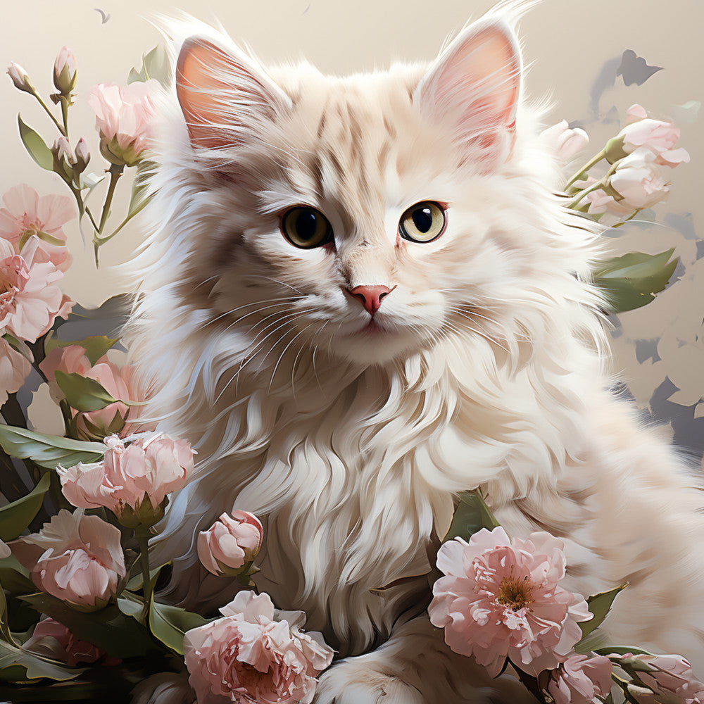 Watercolor Cats with Flowers Fabric Panel 11
