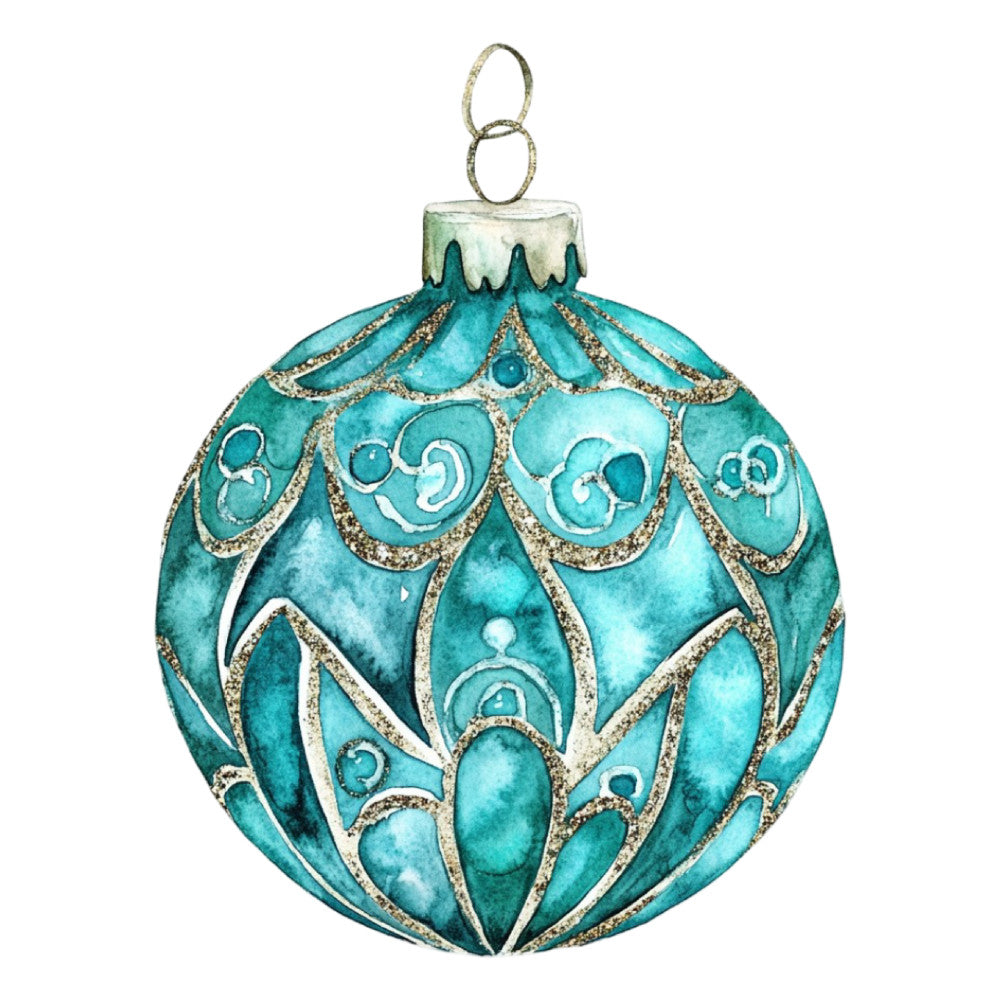 Watercolor Christmas Ornaments Fabric Panel 7 QuiltingFabricPanels
