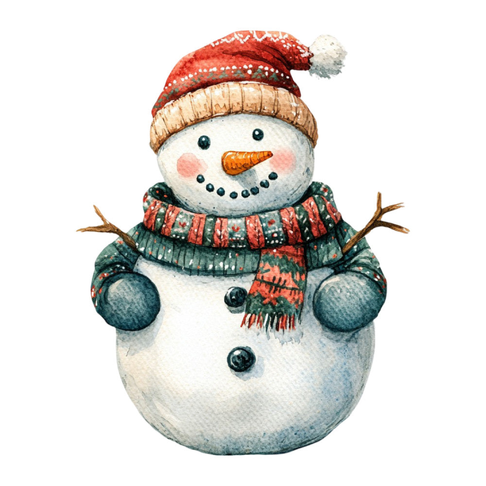 Watercolor Christmas Snowman Fabric Panel 26 QuiltingFabricPanels
