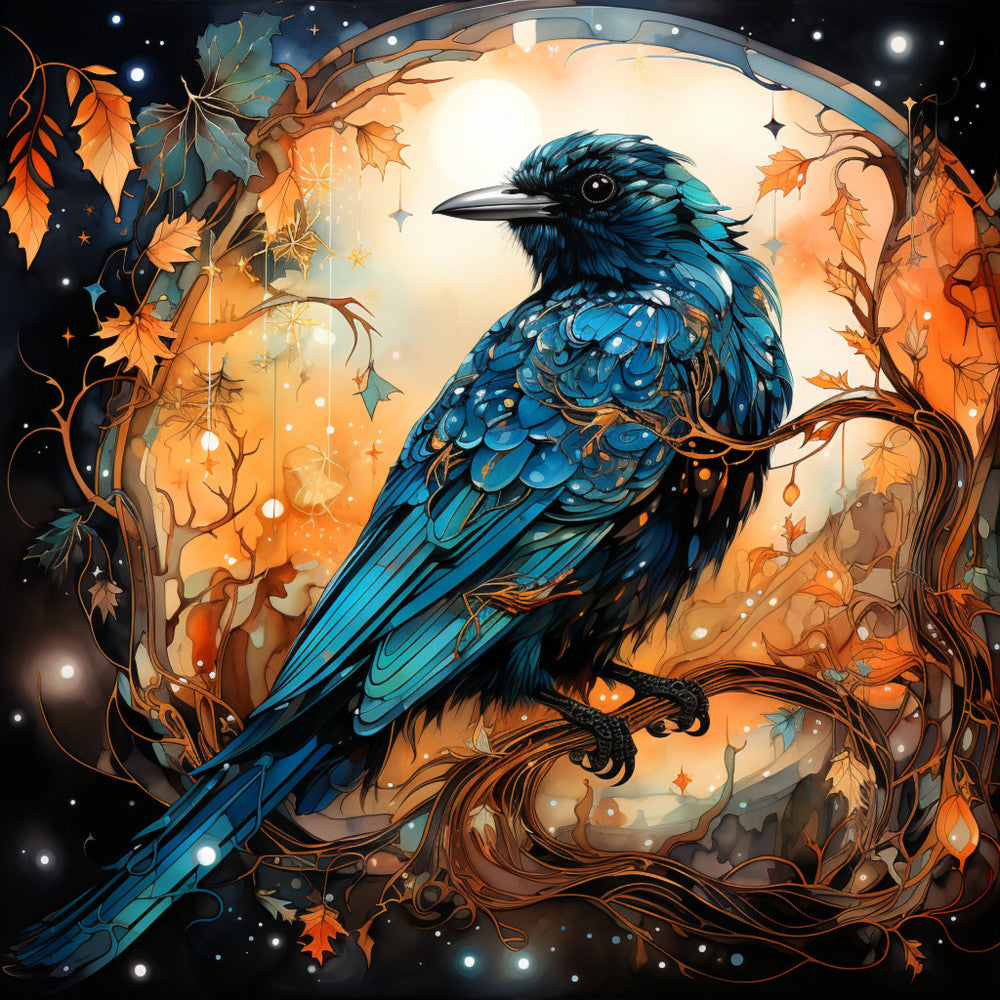 Watercolor Crows Fabric Panel 9 QuiltingFabricPanels