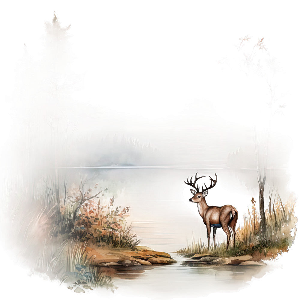 Watercolor Deer Fabric Panel 1 QuiltingFabricPanels