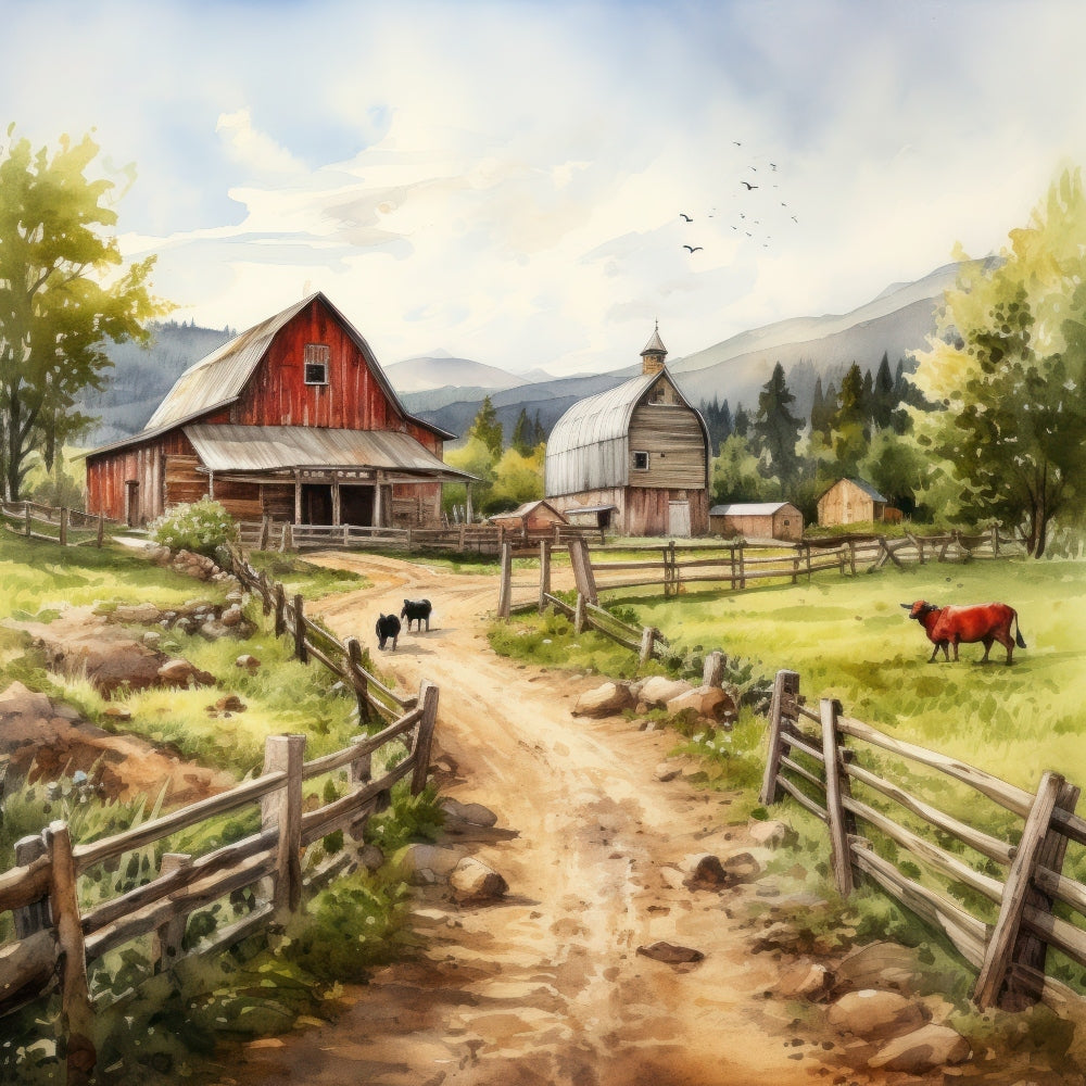 Watercolor Farm Life Fabric Panel 2 QuiltingFabricPanels