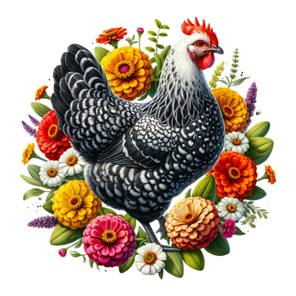 Watercolor Floral Chicken Fabric Panel 9