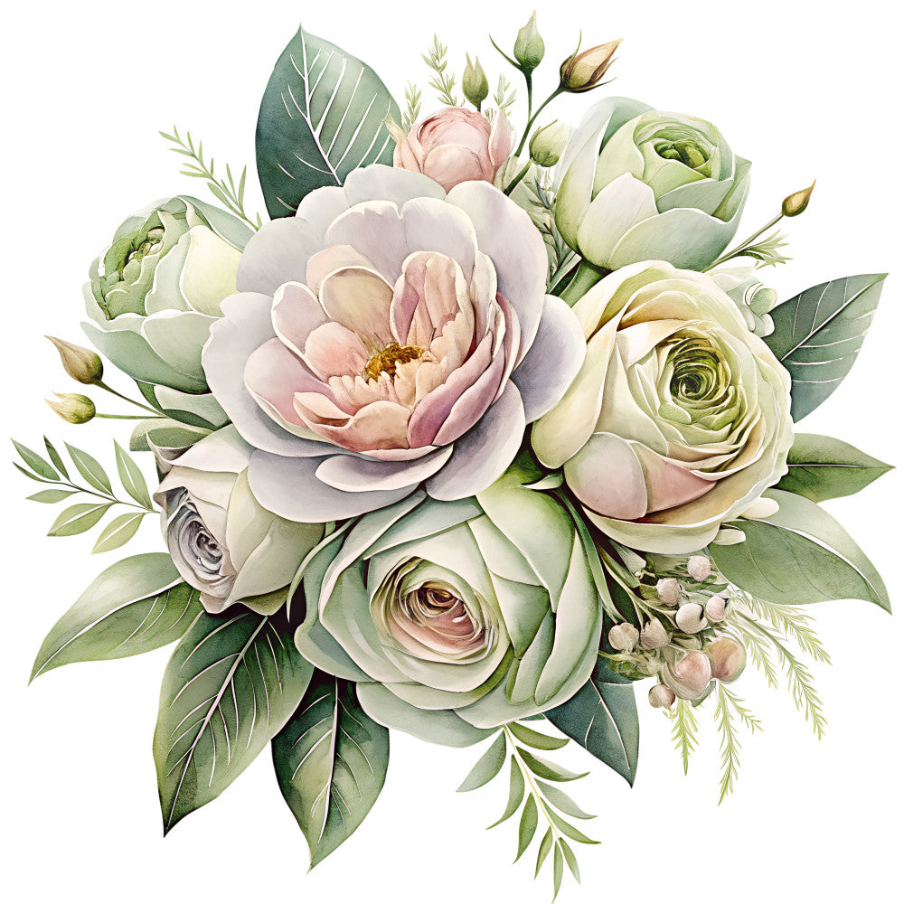 Watercolor Flower Bouquets Fabric Panel 2 QuiltingFabricPanels
