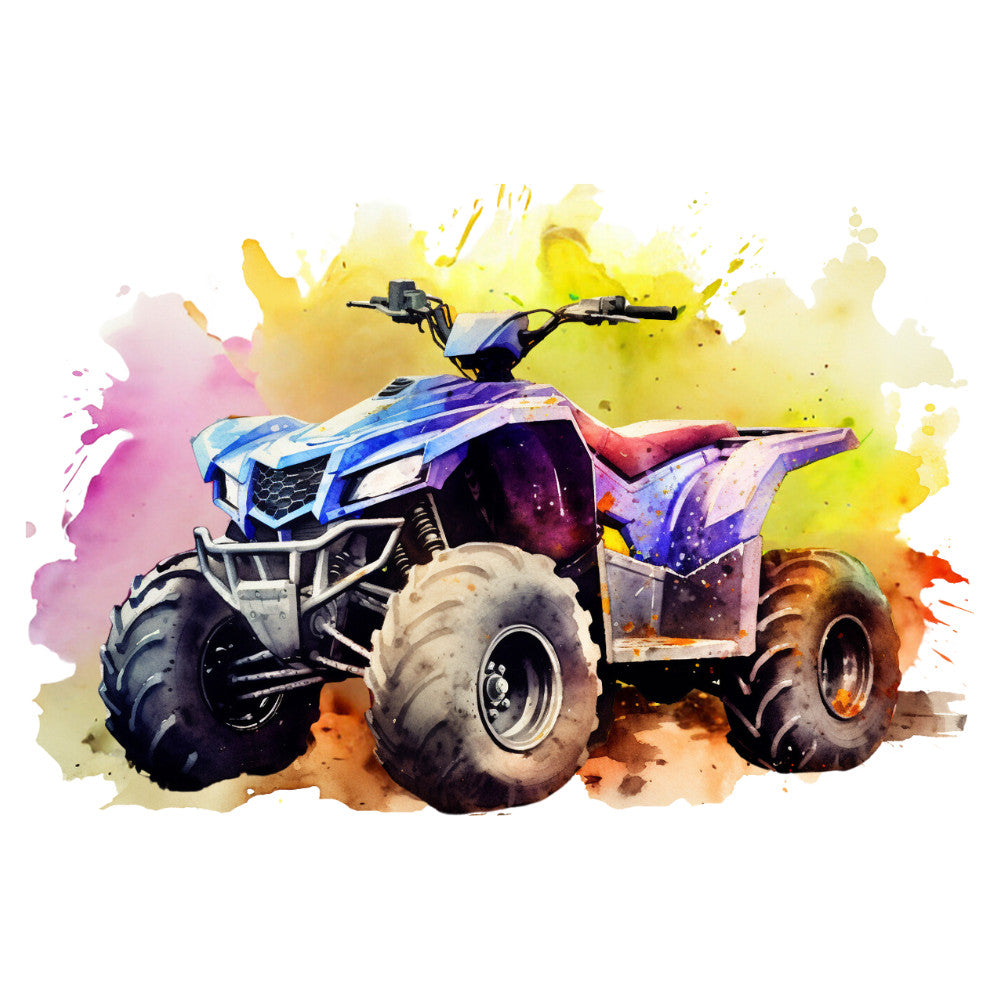 Watercolor Four Wheeler Fabric Panel 4 QuiltingFabricPanels