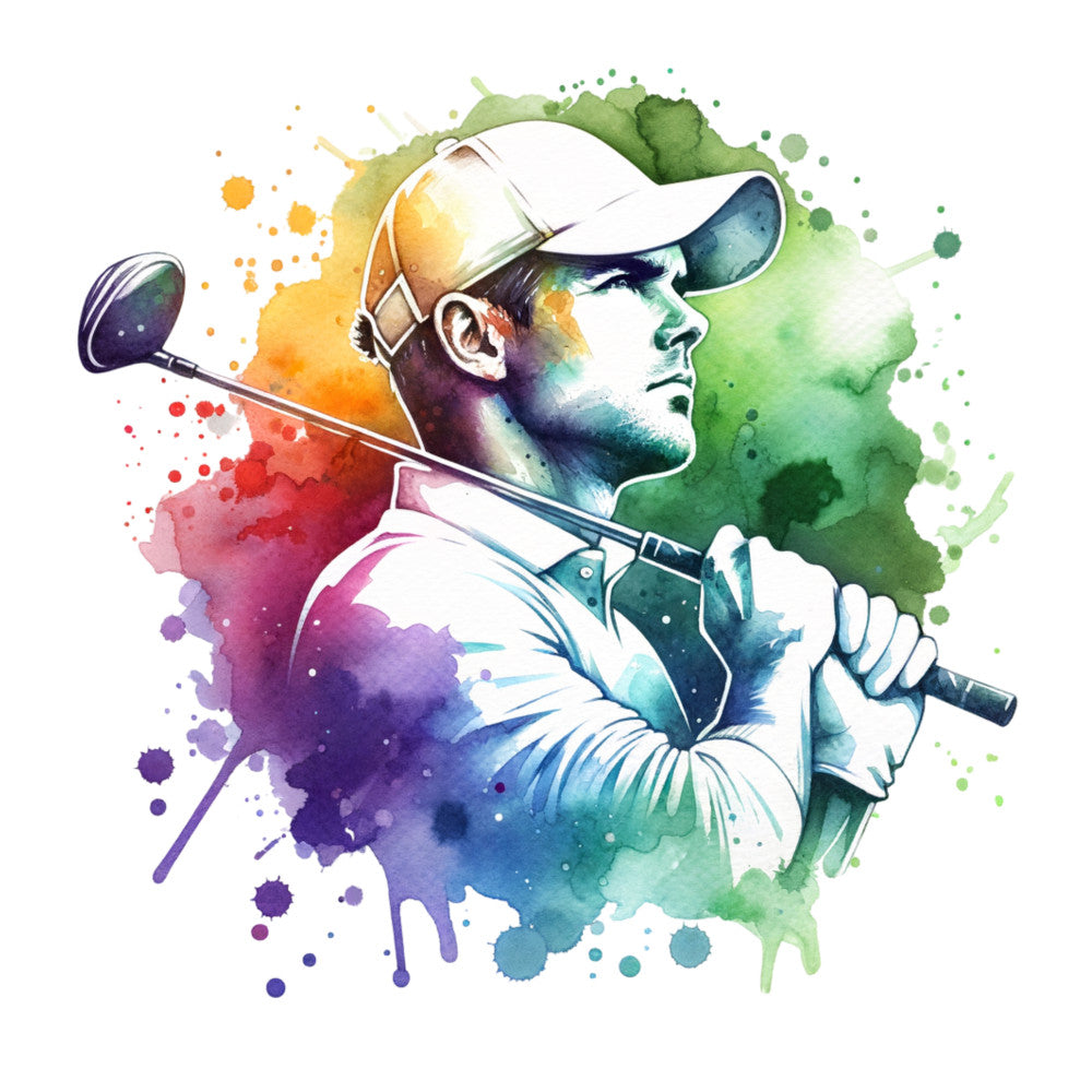 Watercolor Golf Fabric Panel 9 QuiltingFabricPanels
