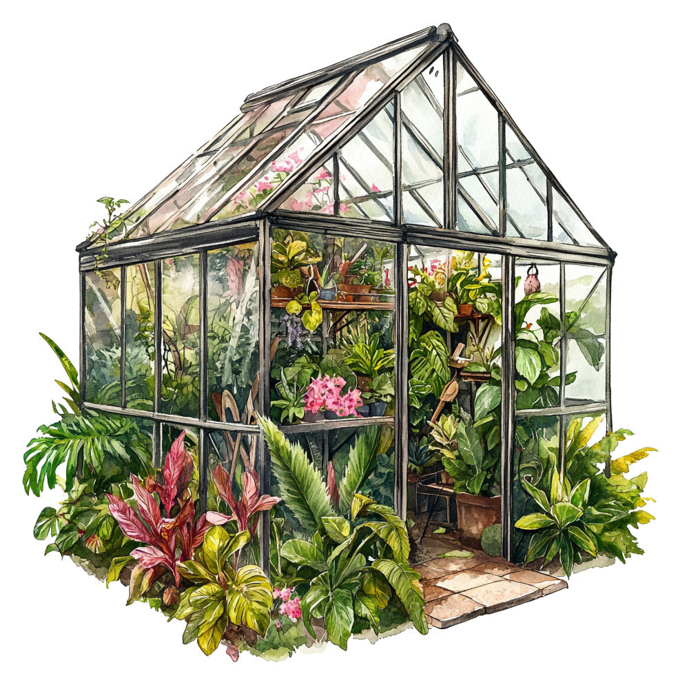 Watercolor Greenhouse Fabric Panel 18 QuiltingFabricPanels