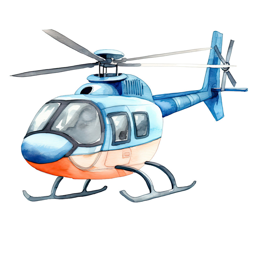 Watercolor Helicopter Fabric Panel QuiltingFabricPanels