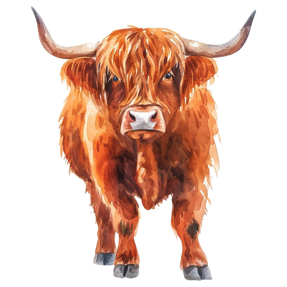 Watercolor Highland Cow Fabric Panel 13 QuiltingFabricPanels