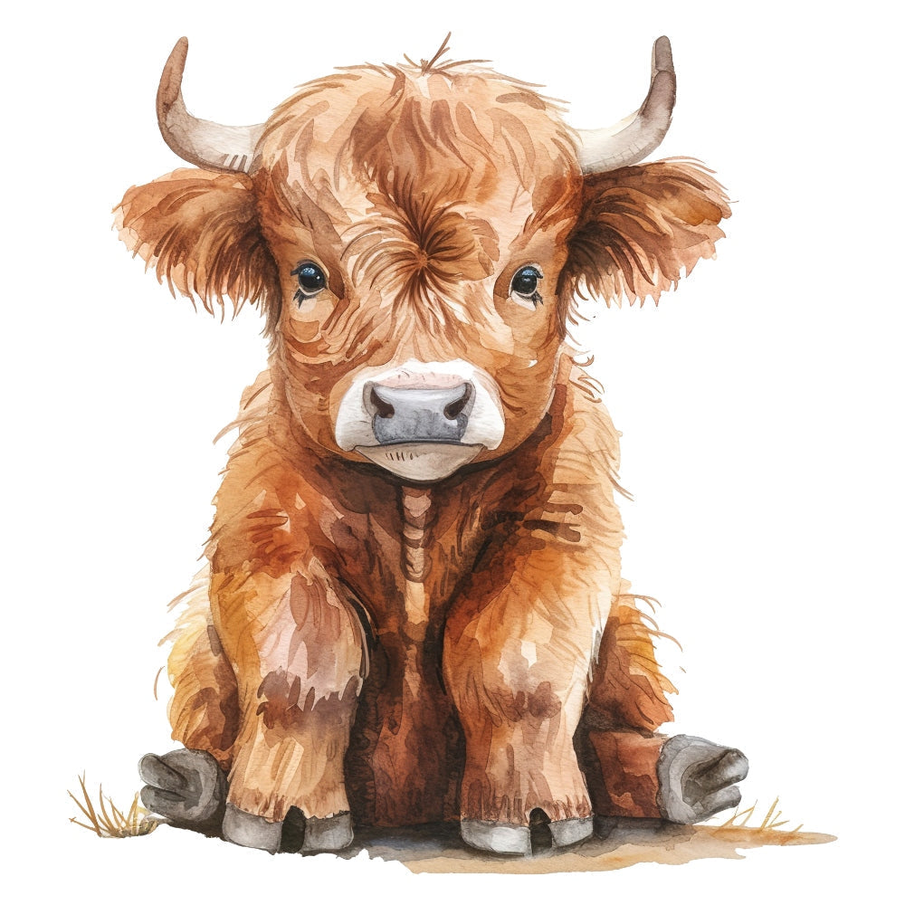 Watercolor Highland Cow Fabric Panel 6 QuiltingFabricPanels