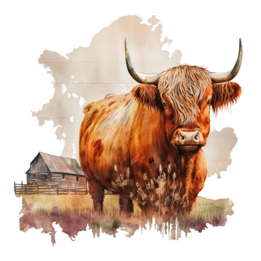 Watercolor Highland Cows Fabric Panel 2