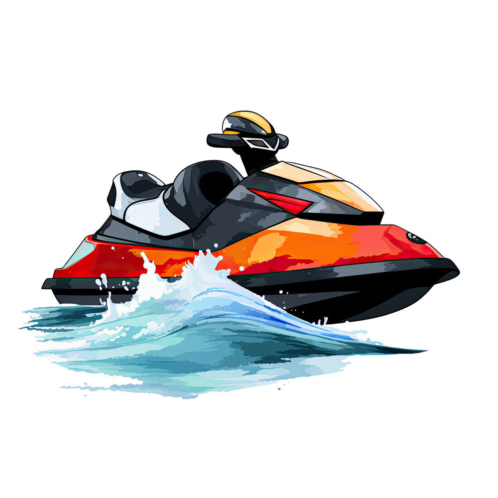 Watercolor Jetski Fabric Panel QuiltingFabricPanels