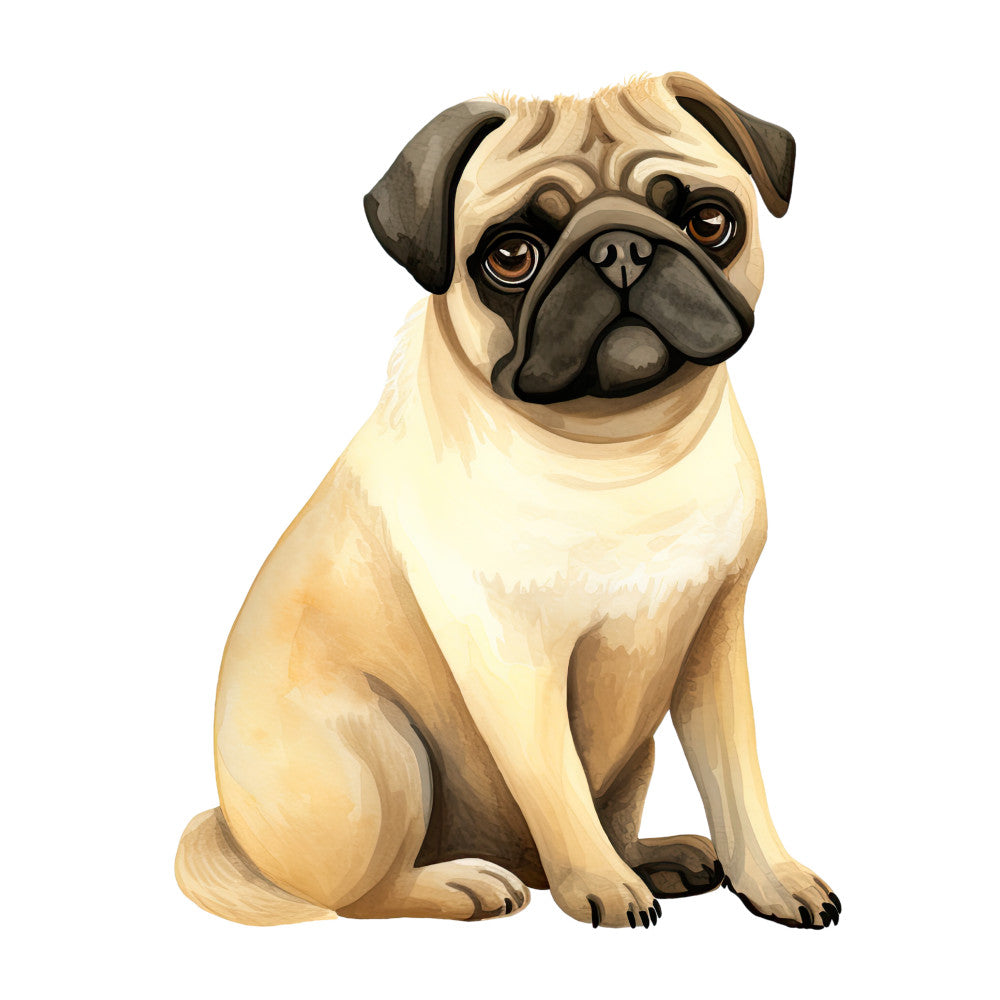 Watercolor Pug Fabric Panel 11