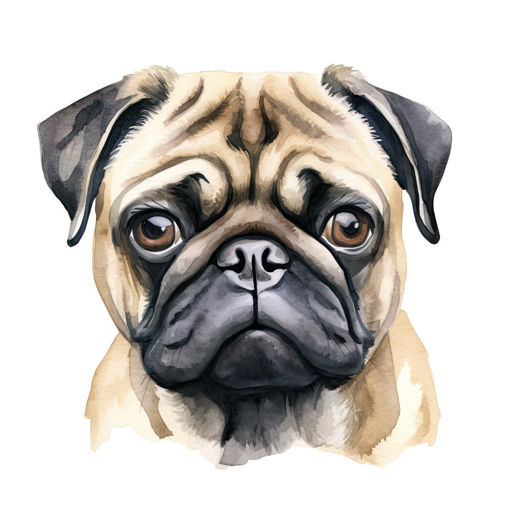 Watercolor Pug Fabric Panel 13 QuiltingFabricPanels