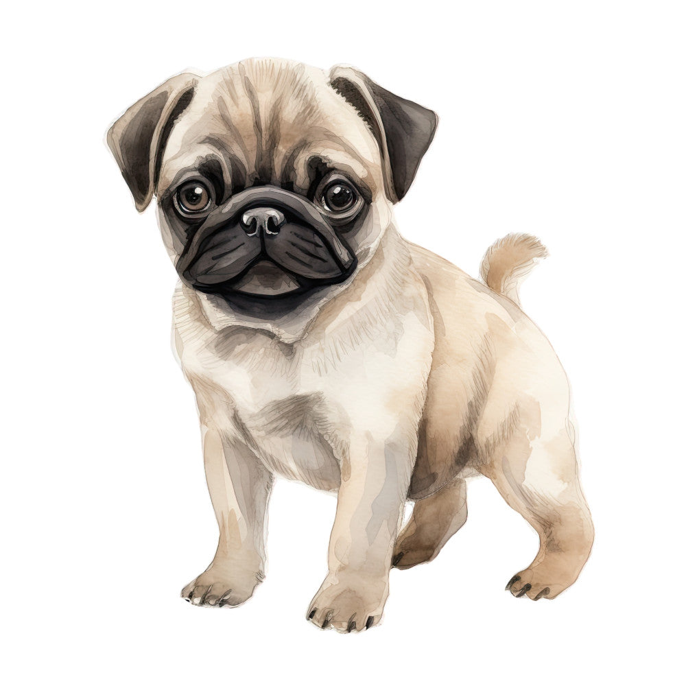 Watercolor Pug Fabric Panel 2
