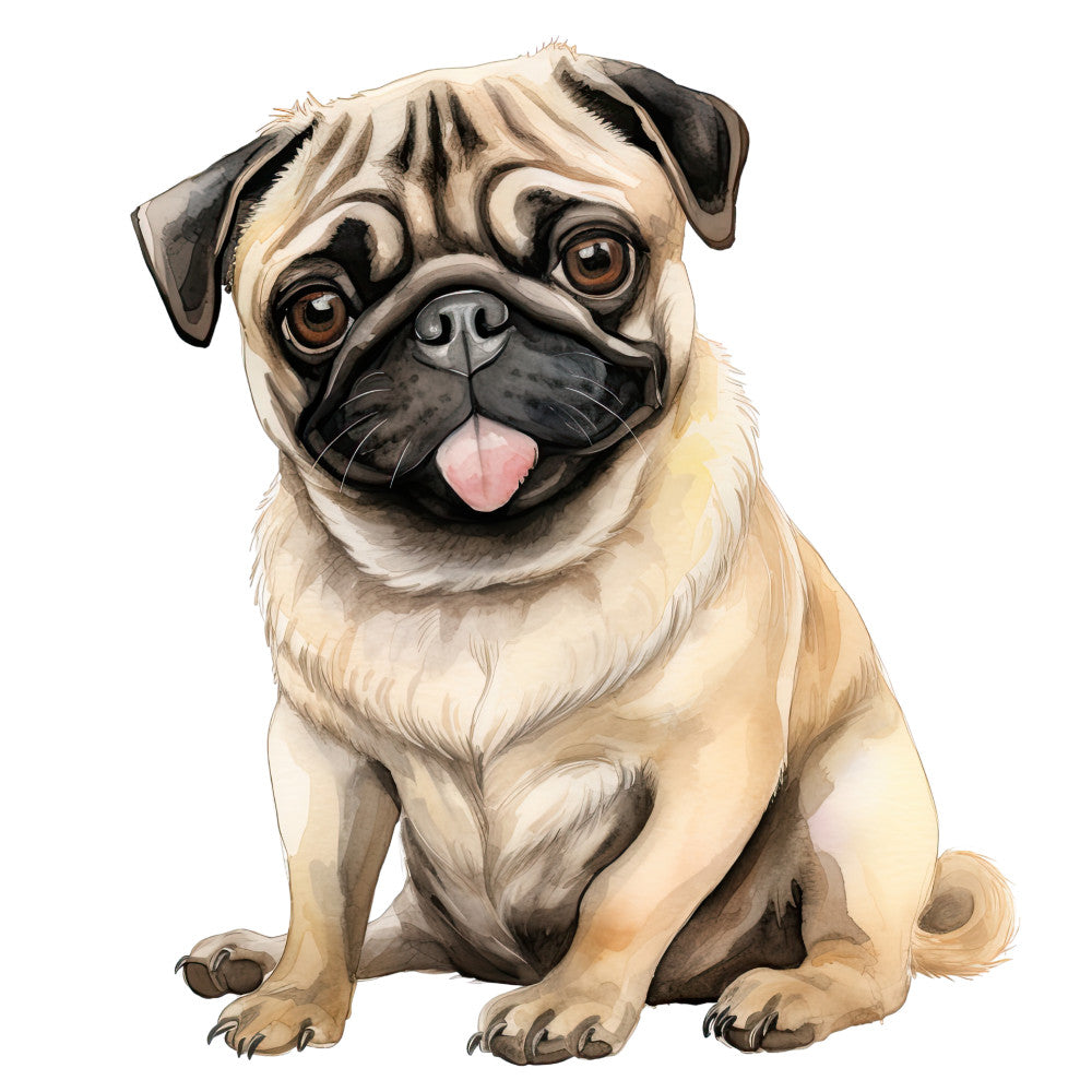 Watercolor Pug Fabric Panel 21