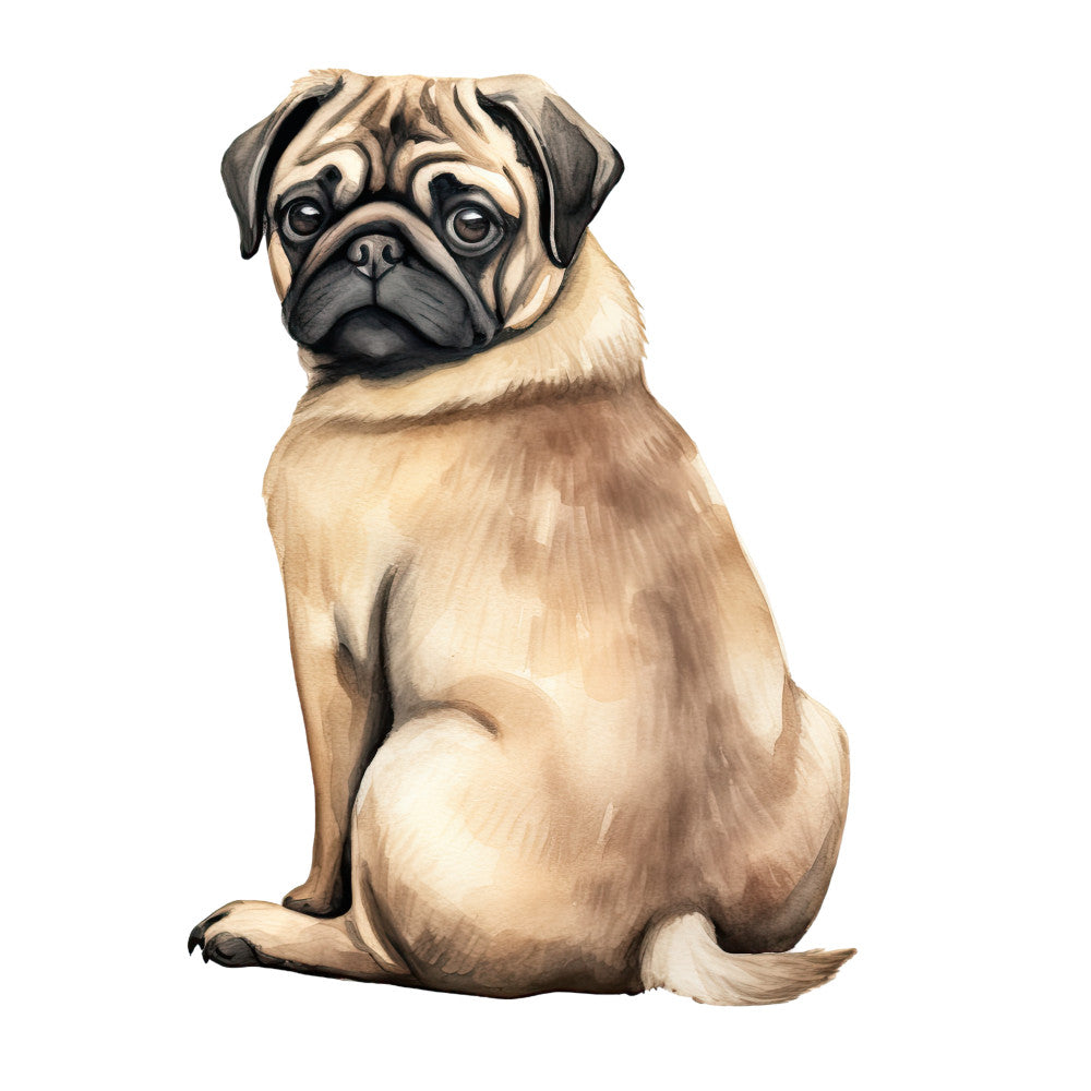 Watercolor Pug Fabric Panel 7 QuiltingFabricPanels
