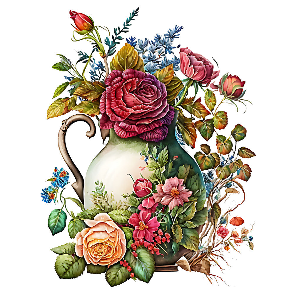 Watercolor Rose Vase Fabric Panel 7 QuiltingFabricPanels