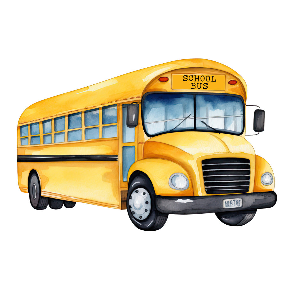 Watercolor School Bus Fabric Panel QuiltingFabricPanels