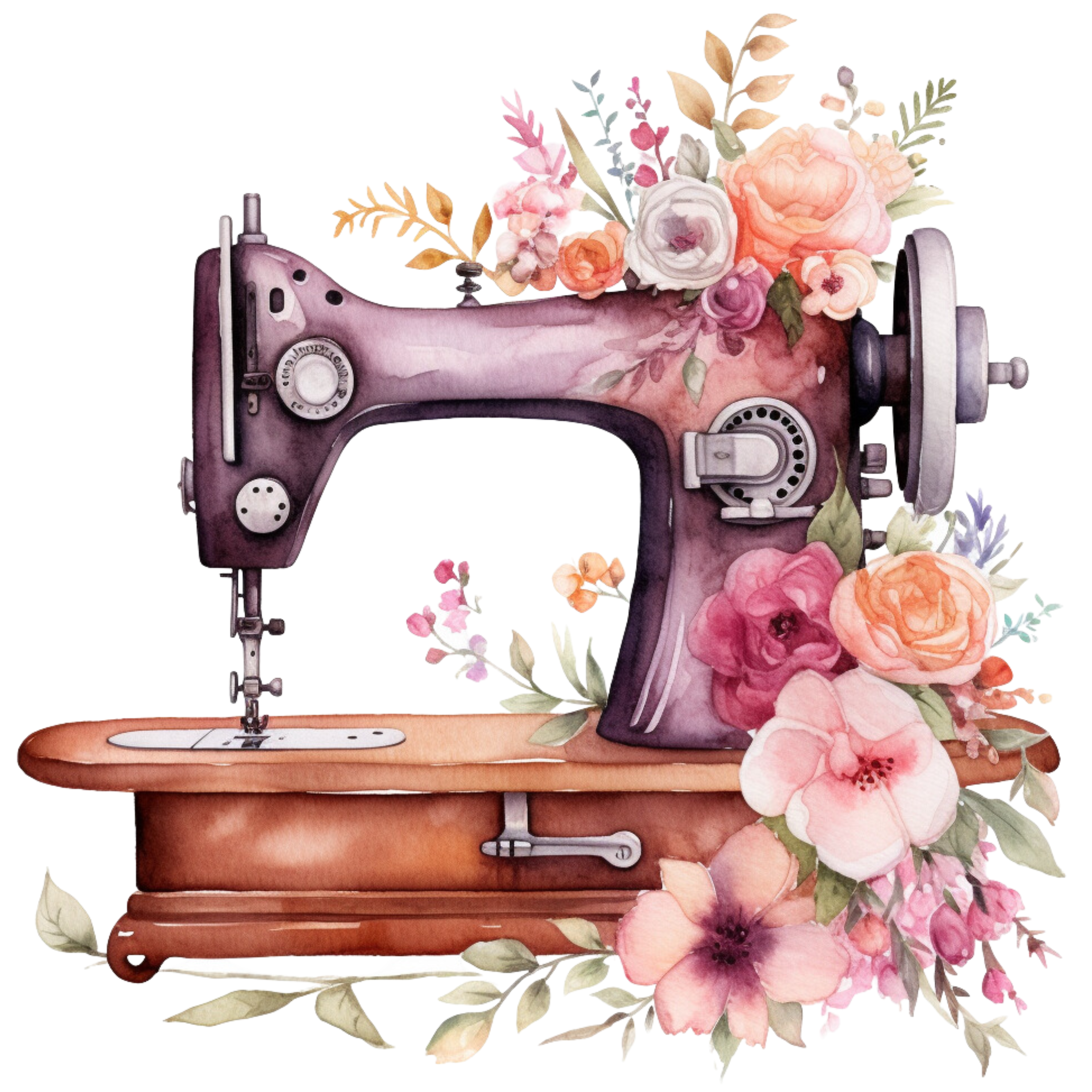 Watercolor Sewing Machines Fabric Panel 5 QuiltingFabricPanels