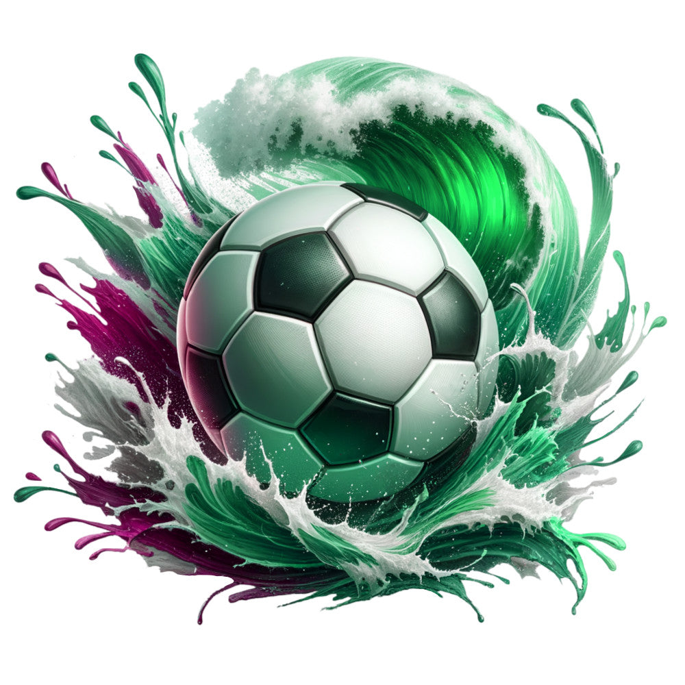 Watercolor Soccer Ball and Splash Fabric Panel 2 QuiltingFabricPanels