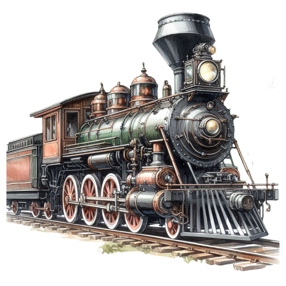 Watercolor Steam Train Fabric Panel 4 QuiltingFabricPanels