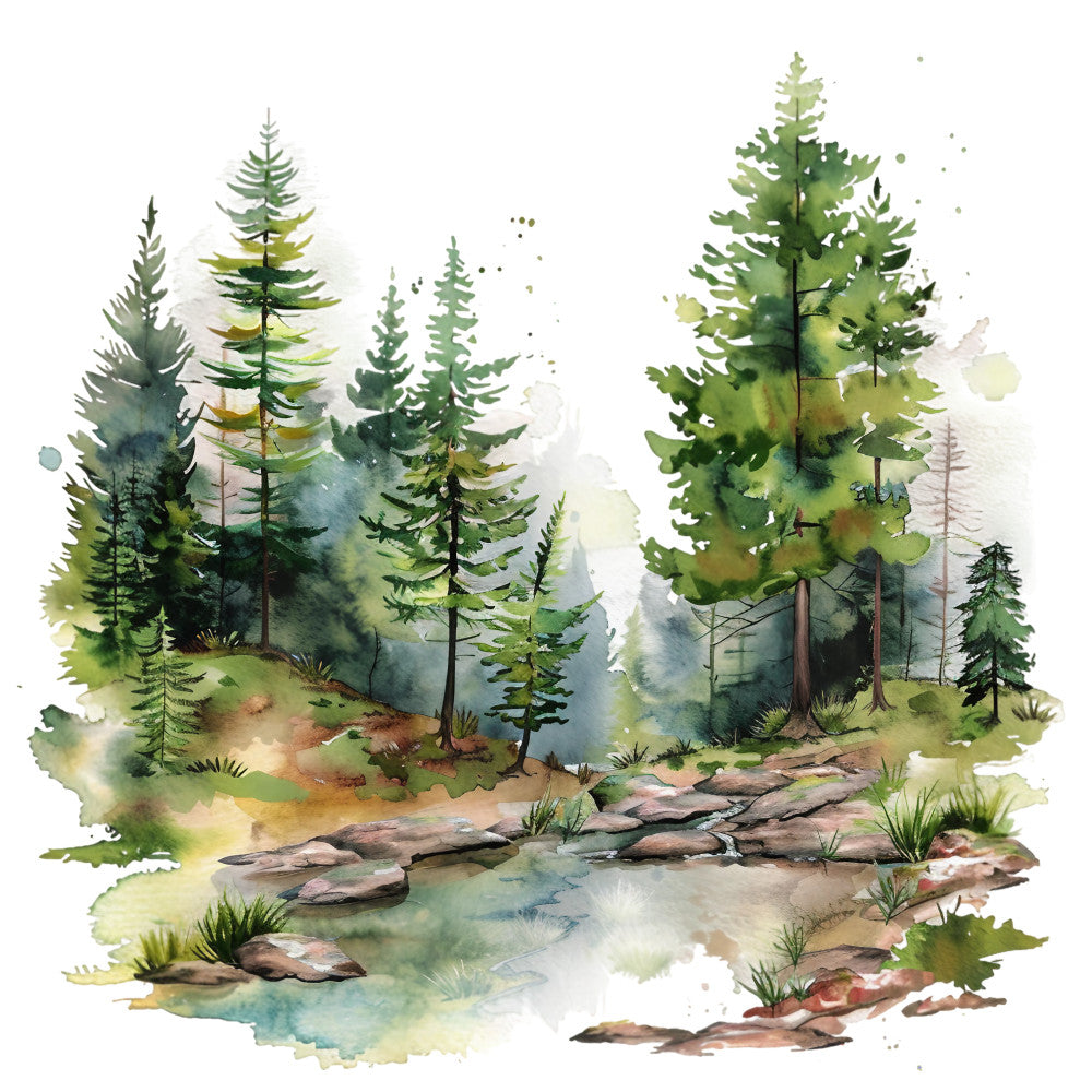 Watercolor Summer Landscapes Fabric Panel 1