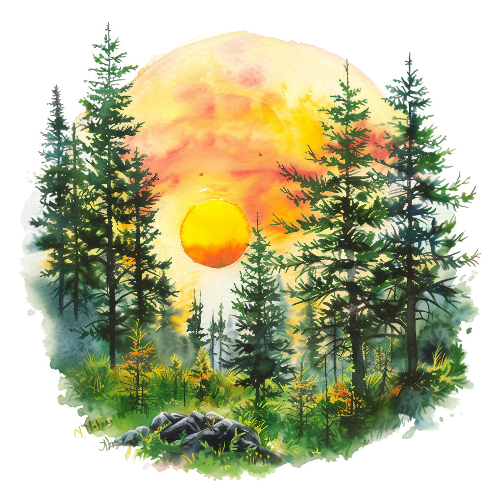 Watercolor Summer Landscapes Fabric Panel 14 QuiltingFabricPanels