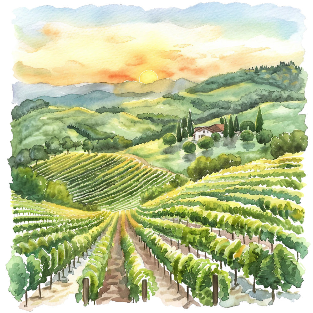 Watercolor Summer Landscapes Fabric Panel 21