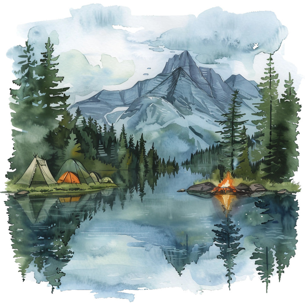 Watercolor Summer Landscapes Fabric Panel 35 QuiltingFabricPanels