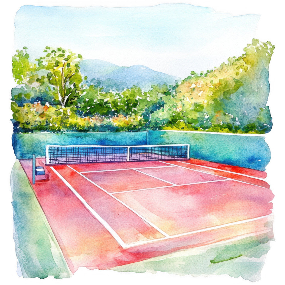 Watercolor Tennis Fabric Panel 15
