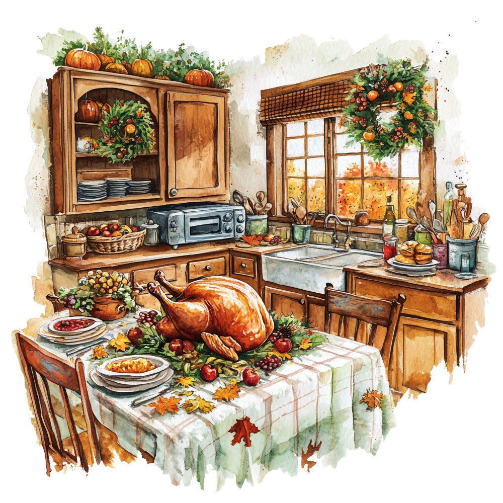 Watercolor Thanksgiving Fabric Panel 23 QuiltingFabricPanels