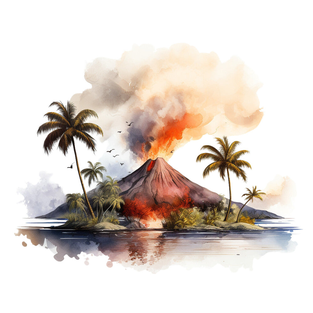 Watercolor Volcano Fabric Panel 22 QuiltingFabricPanels
