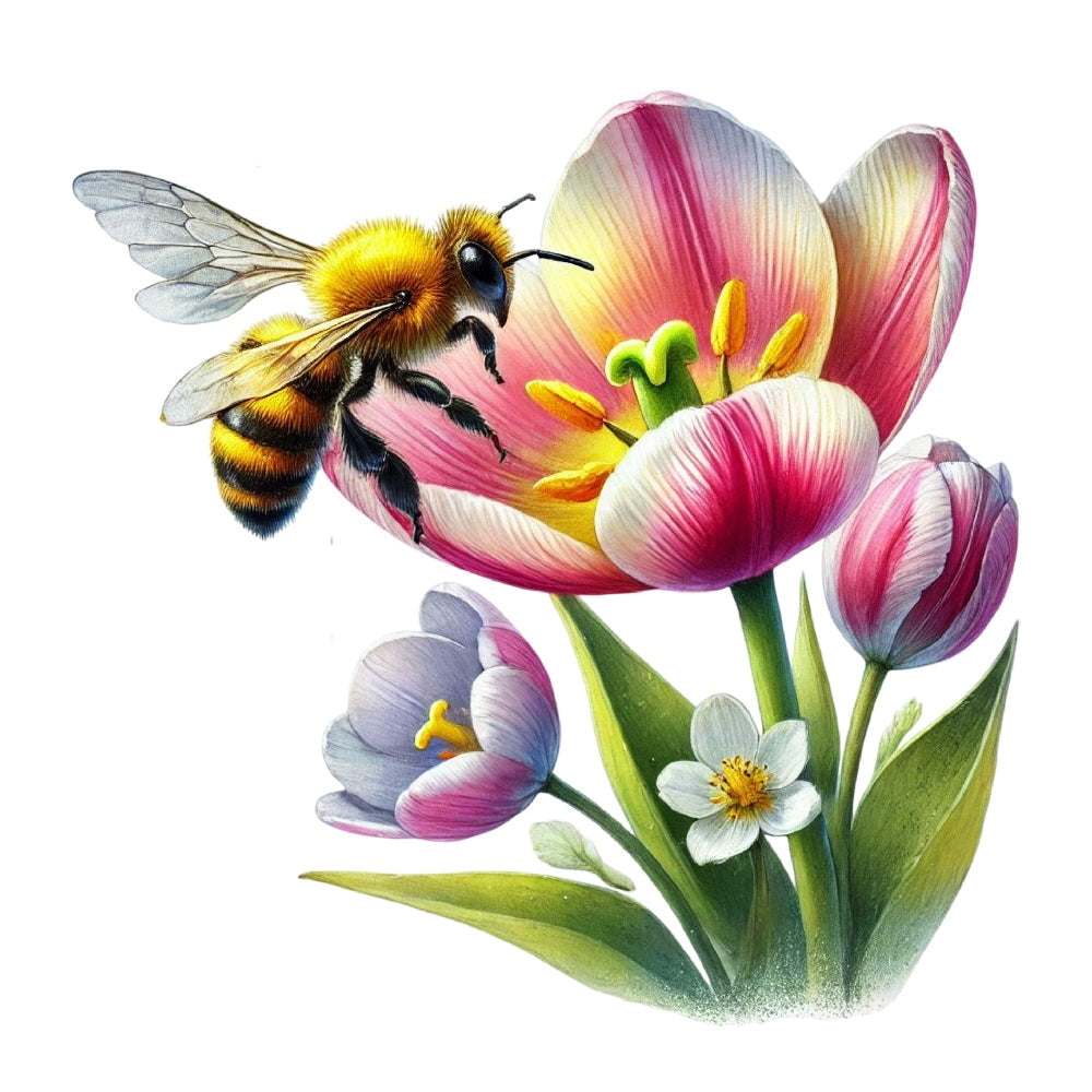 Watercolor Spring Bees Fabric Panel 19