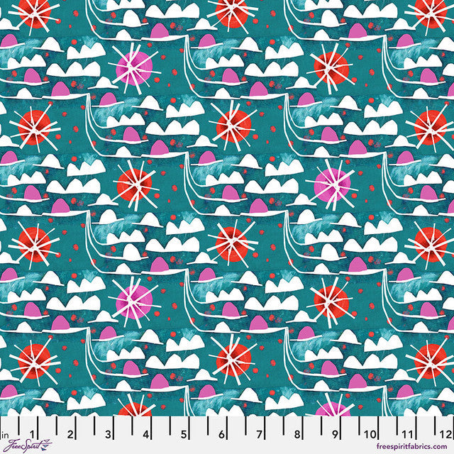 Waves Teal Colori Cotton 44"/45" Fabric Per Yard