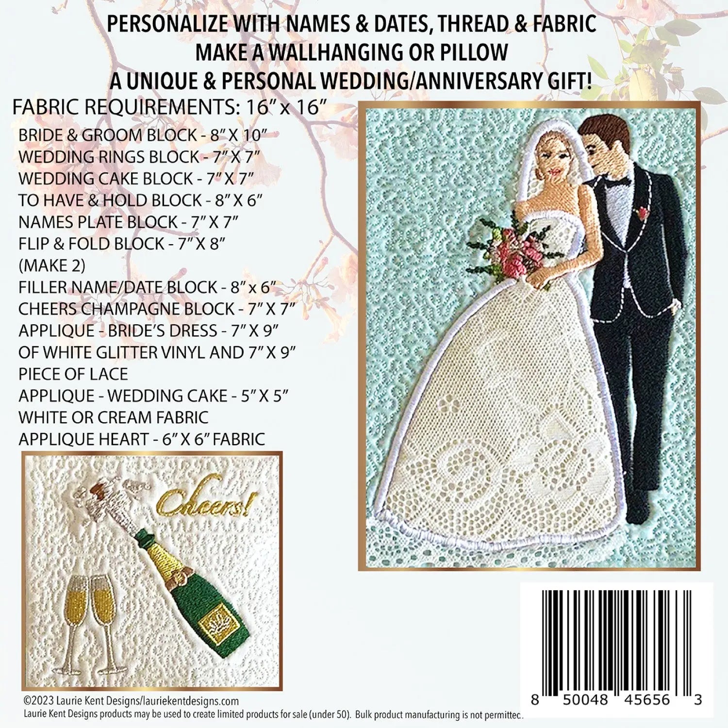 Wedding Keepsake Wall Hanging Embroidery Pattern with USB Laurie Kent Designs