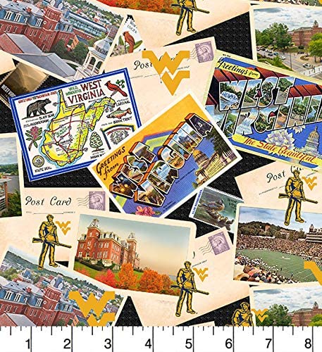 West Virginia Mountaineers - Scenic Postcard 44"/45" Fabric per yard
